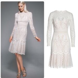 NEW TADASHI SHOJI - BARRON LONG-SLEEVE LACE ILLUSION DRESS SIZE 8